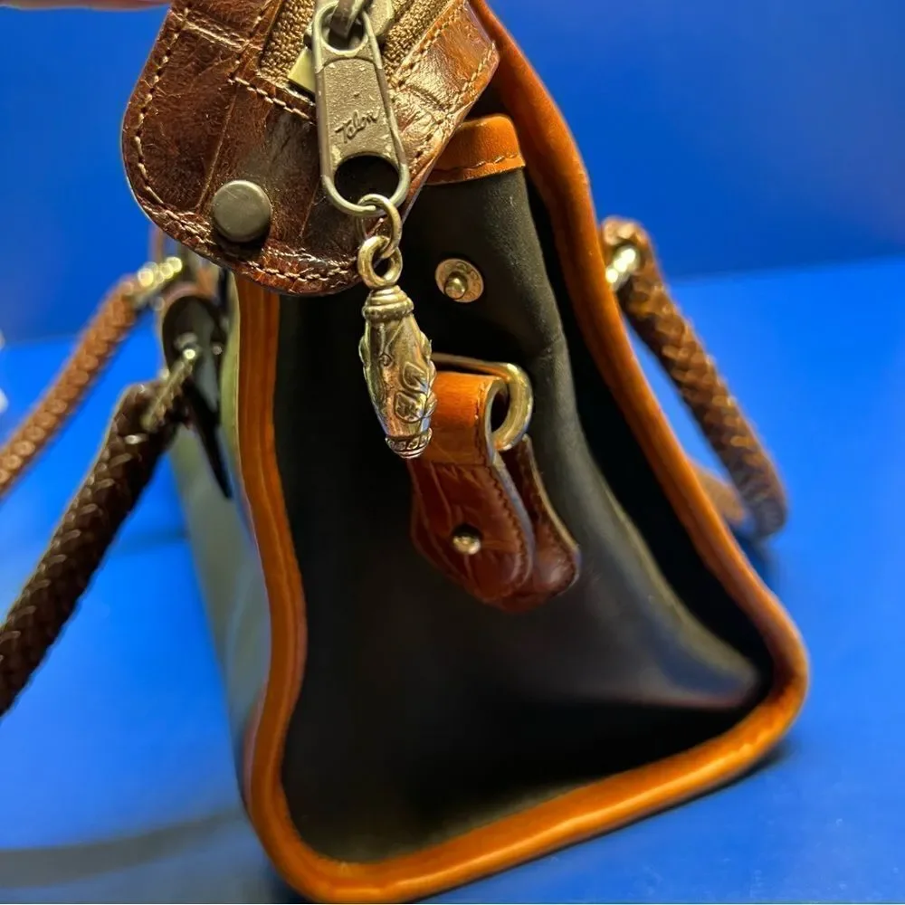Vintage Brighton April Heart Leather Handbag Brown Black‎ Top Handle Purse